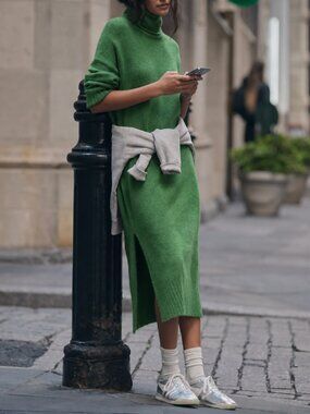 Daily Practice Anthropologie Karigan Midi Sweater Dress Turtleneck Kelly Green